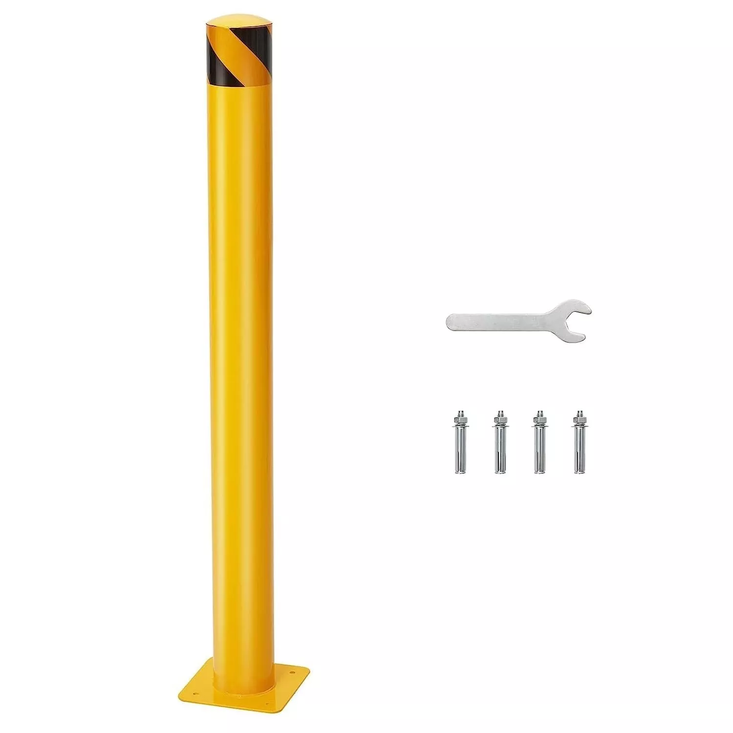 1-Pack Safety Bollard Yellow Steel Post 48×4.5 Inch Traffic Control Parking Barrier with Anchor Bolts