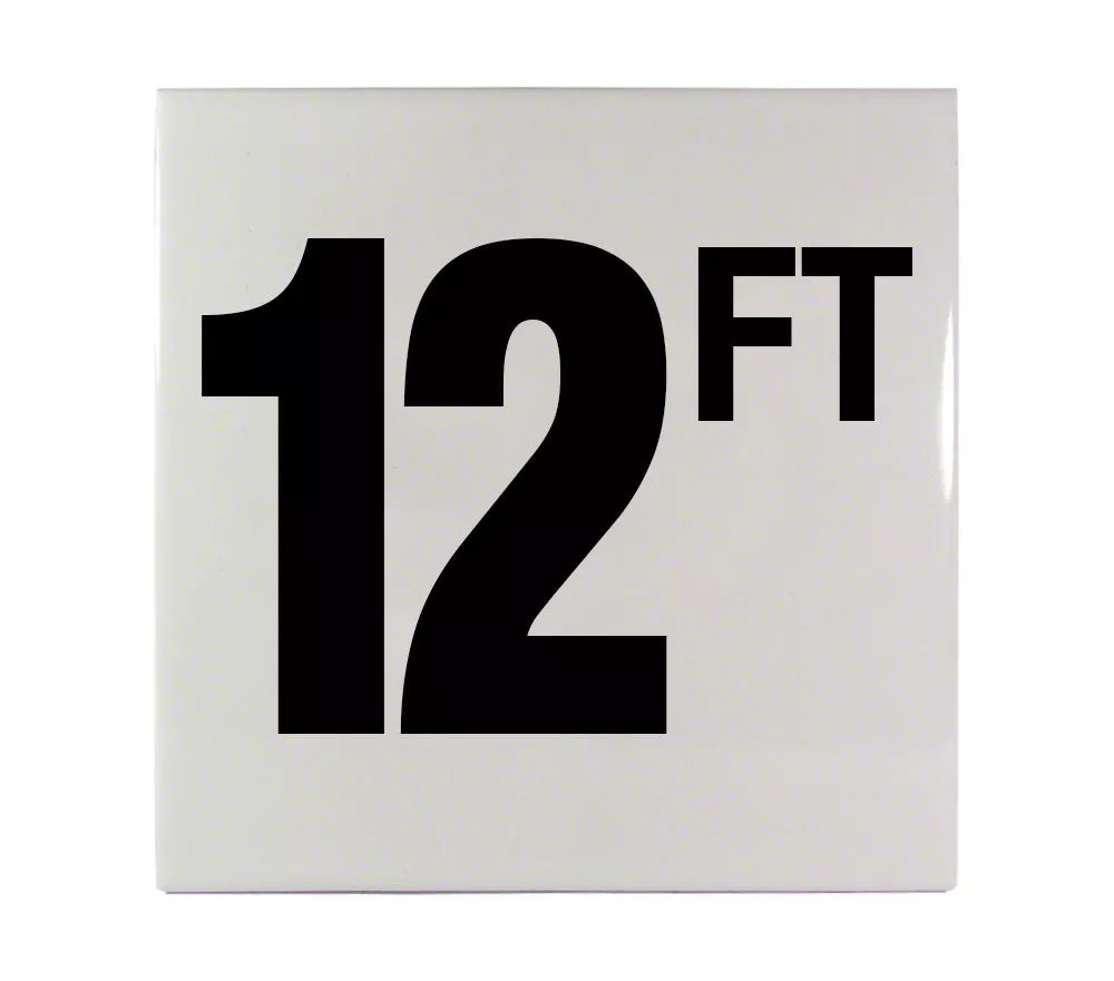 12 FT Ceramic Smooth Tile Depth Marker 6 Inch x 6 Inch with 4 Inch Lettering