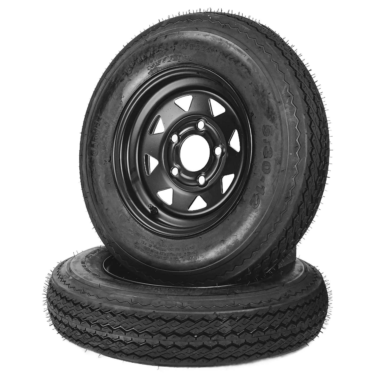 2-Pack Trailer Tire On Rim 5.30-12 5 Lug 4.5″ PCD Load Range C Black – Durable Heavy-Duty Trailer Tires & Wheels