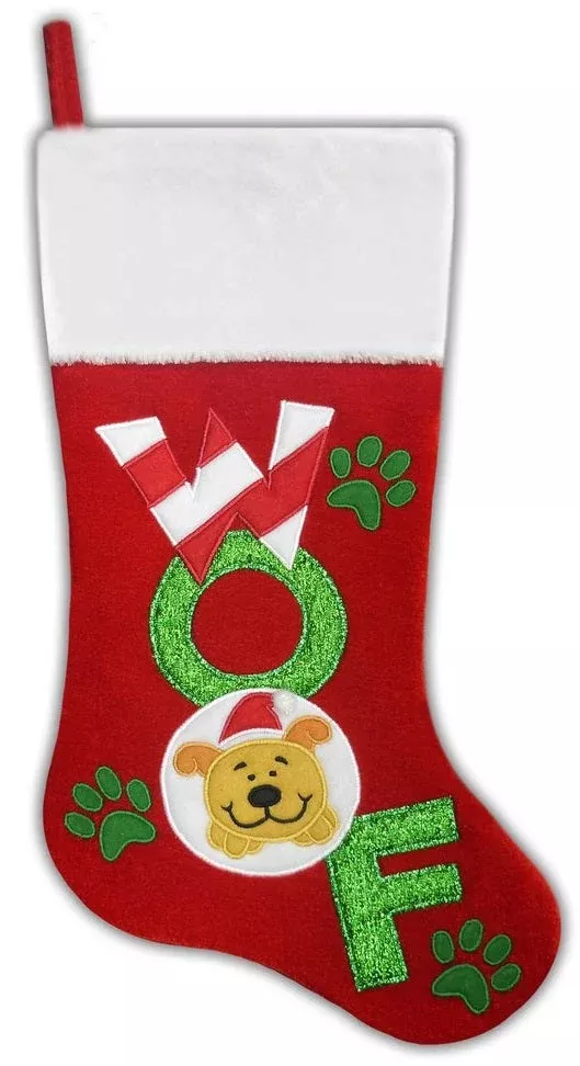 20.5″ Red & Green “Woof” Dog Stocking