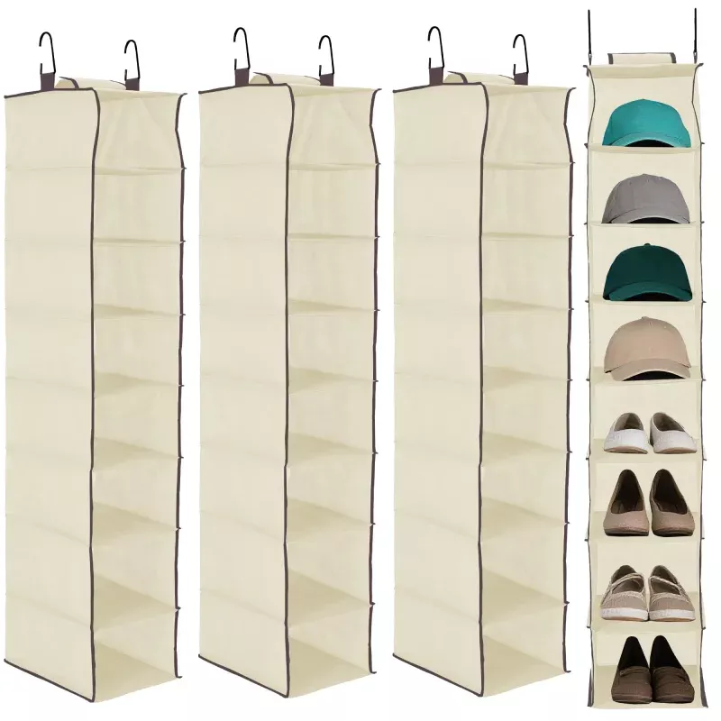 3-Tier Hanging Shoe Organizer Gray 8-Shelf Storage Holder Closet Space-Saving 30x23x120cm (3 Pack)