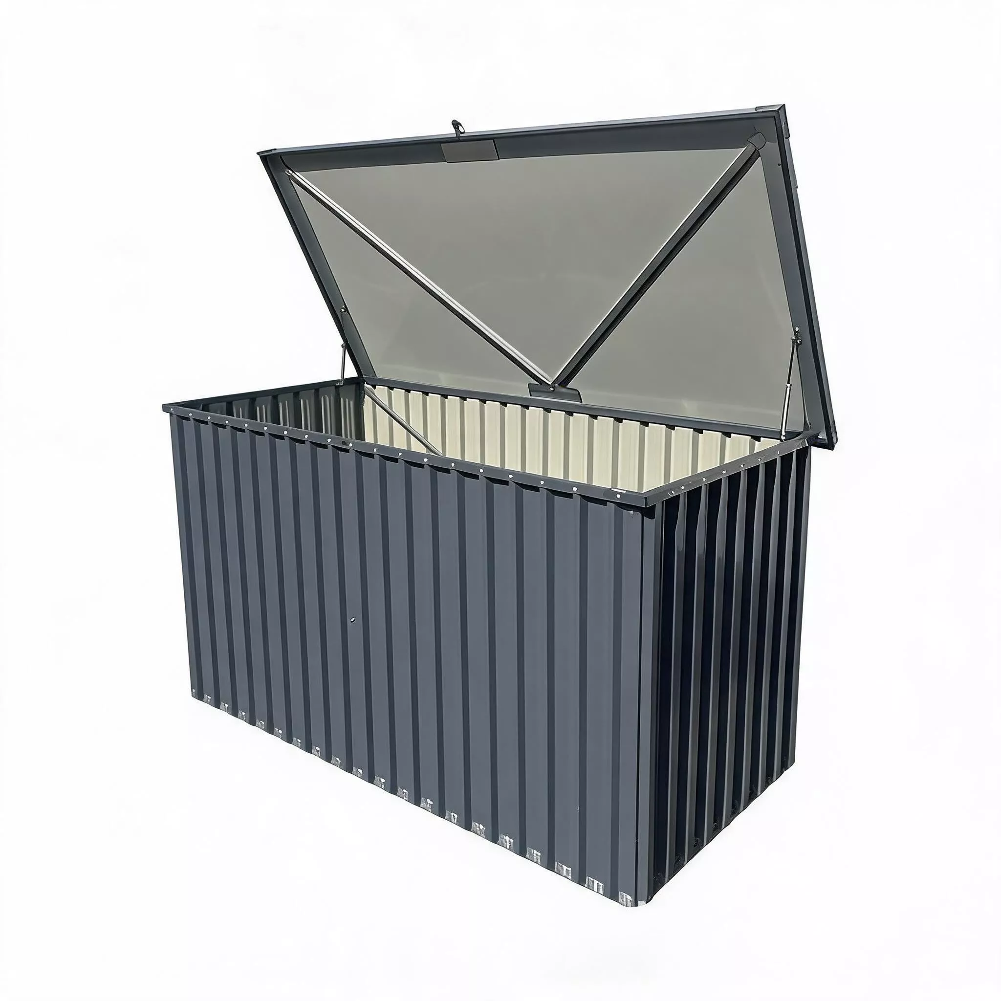 320 Gallon Large Metal Outdoor Storage Box, Waterproof UV-Resistant Deck Box with Lockable Lid for Patio Furniture, Cushions & Garden Tools