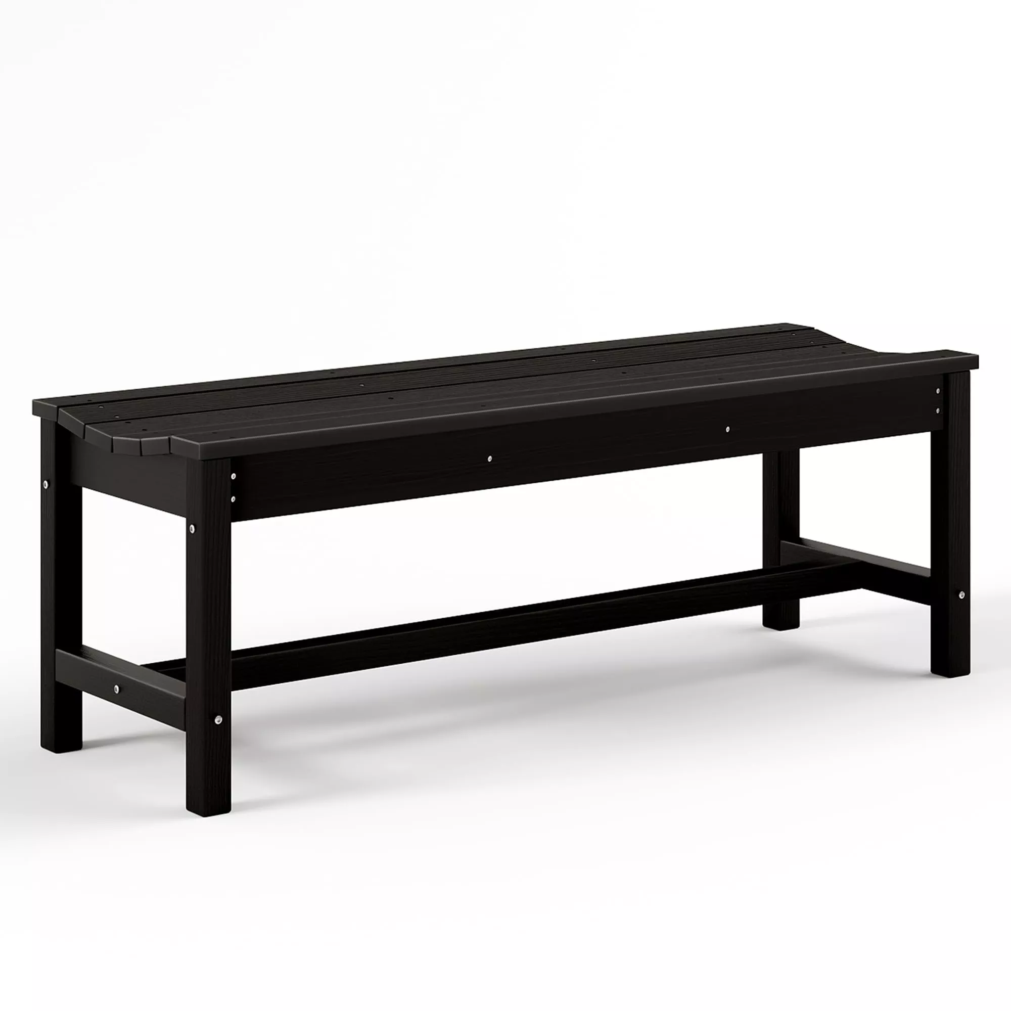 48″ HDPE Outdoor Bench, Black Backless Garden Bench with Curved Seat, 800 lb Capacity for Patio, Porch, Park & Entryway