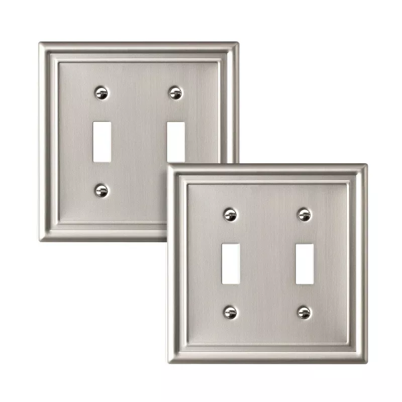 Brushed Nickel Light Switch Cover, Double Light Switch Plates, Heavy Duty Metal Wallplates, 2-Pack-HTTP01A