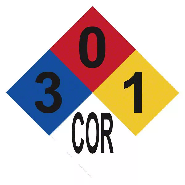 Corrosion (Hydrochloric Acid) Fire Diamond Sign – 12 x 12 Inches on Heavy-Duty Aluminum