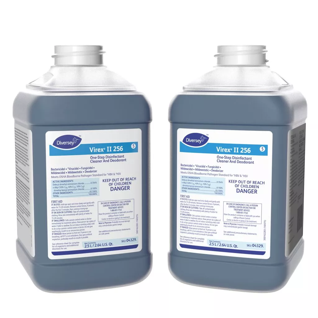 Diversey Virex II 256 One-Step Disinfectant Cleaner & Deodorant (2.5 Liter J-Fill Bottles) – Case of 2