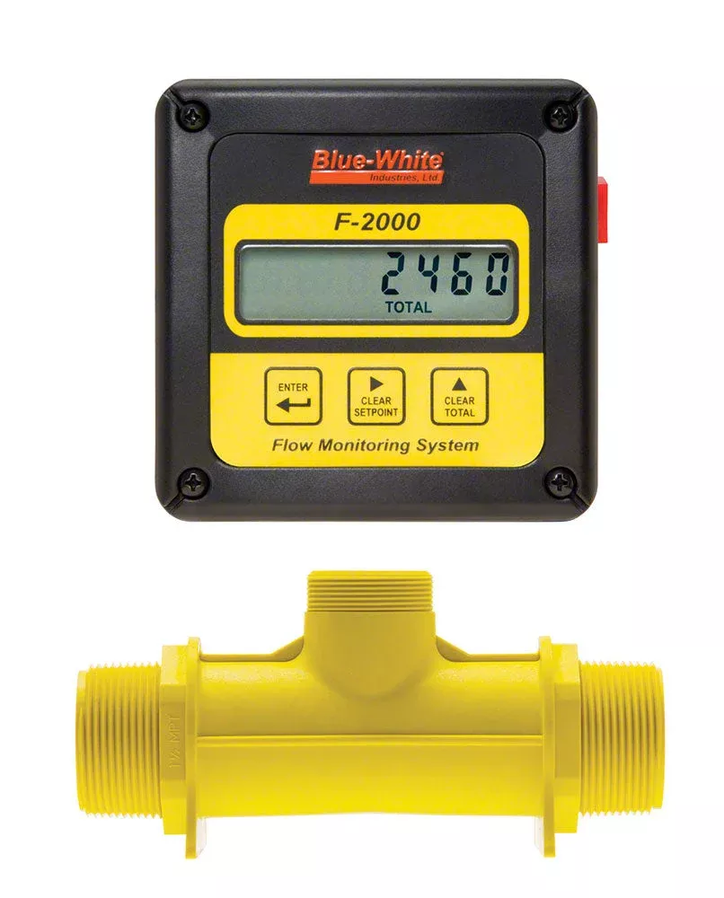 F-2000RTP Digital Paddlewheel Flowmeter – 1/2 Inch Polypro Male NPT – Battery 2-20 GPM – Remote Display
