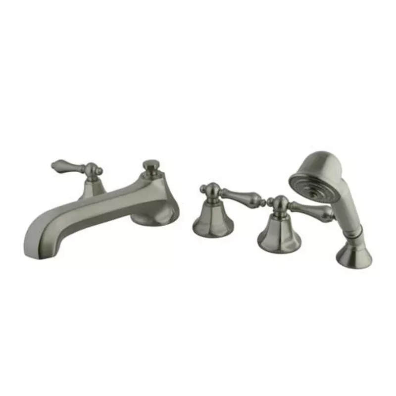 Kingston Brass Satin Nickel Roman Tub Filler Faucet with Sprayer KS43085AL