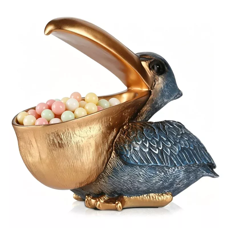 Modern Decorative Pelican Statue Candy Dish – Resin Food Storage Bowl for Kitchen, Entryway, or Office – Distinctive Animal Home Decor, Multi-Functional Snack Holder, Ideal Gift – Navy