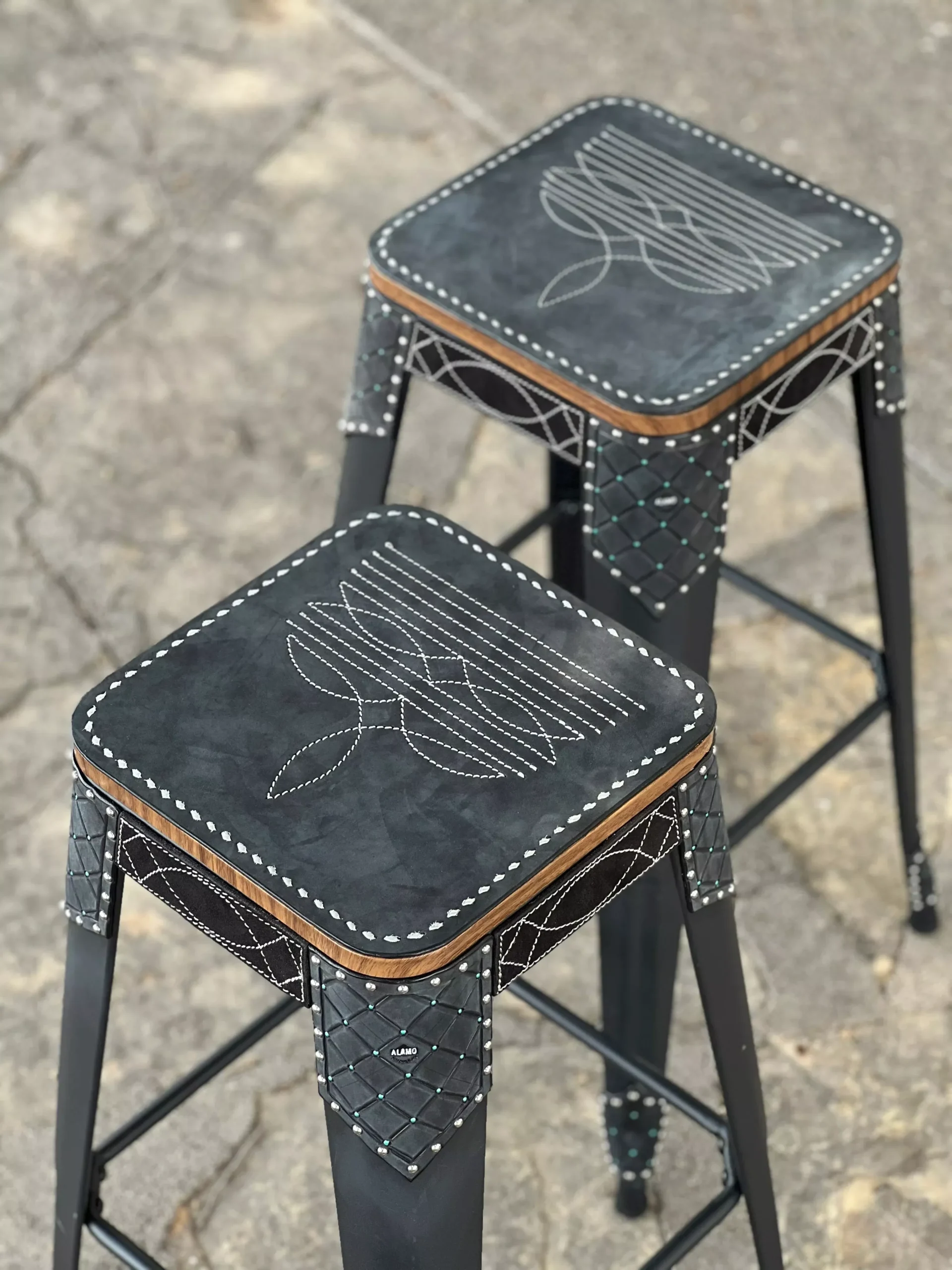**PRE ORDER** Alamo Saddlery Cowboy Stitch Bar Stools Leather with Buckstitch
