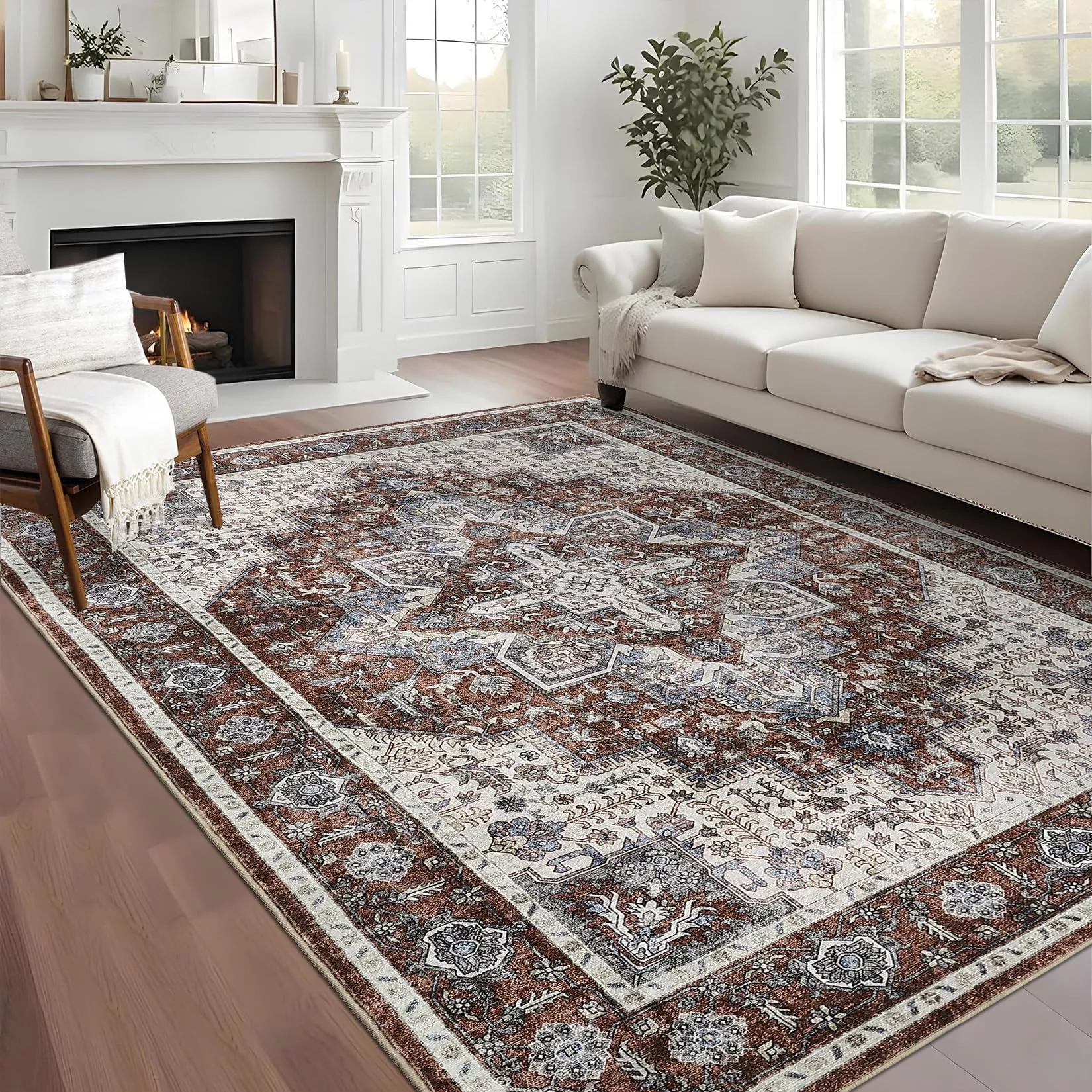 Traditional Home Decor Kitchen Area Rug 9×12 Red Soft Mat Easy to Clean