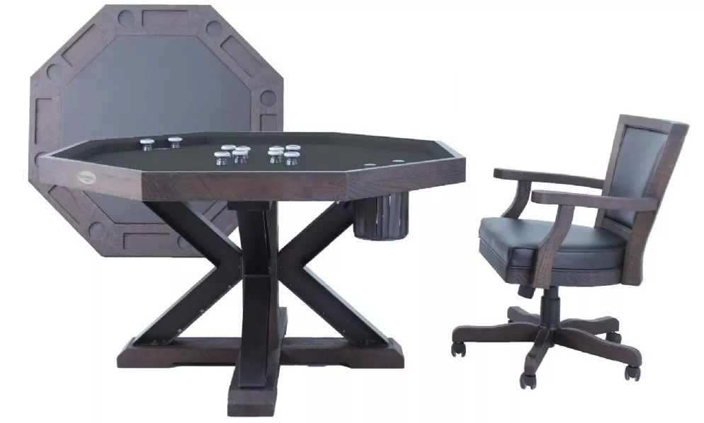 “The Weathered” 3-in-1 Slate Bumper Pool Table w/ Card and Dining Top + 4 Chairs by Berner Billiards